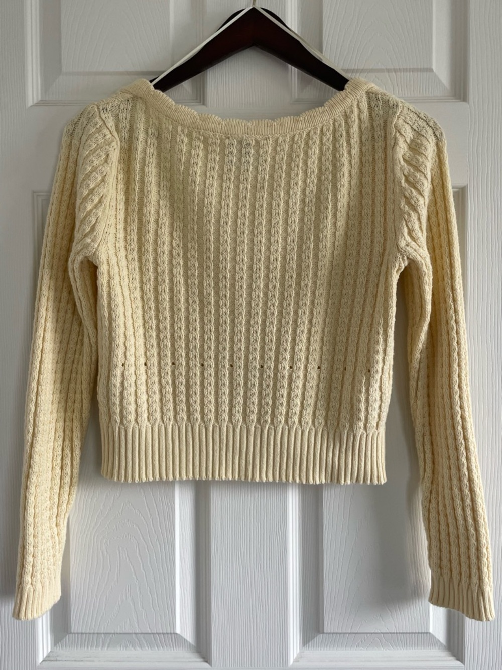 Pink Rose Butter Yellow Cable Knit Cardigan Cropped Spring Romantic Blouse - Picture 3 of 5